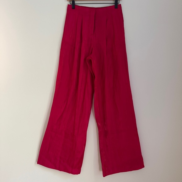 Zara Hot Pink Wide Leg Pleated High Waist Pants Size XS - Picture 1 of 15